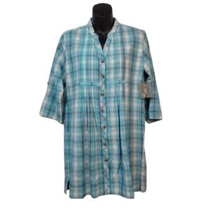 Relativity Women's Teal Plaid Button Down Shirt Size M NWT